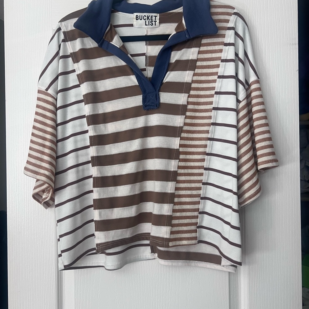 BUCKETLIST Striped Brown and White Shirt